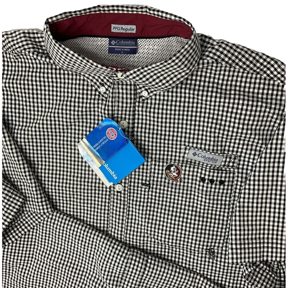 Columbia Florida Seminoles Shirt CLG Super Harborside Woven Gingham Plaid Sz‎ L